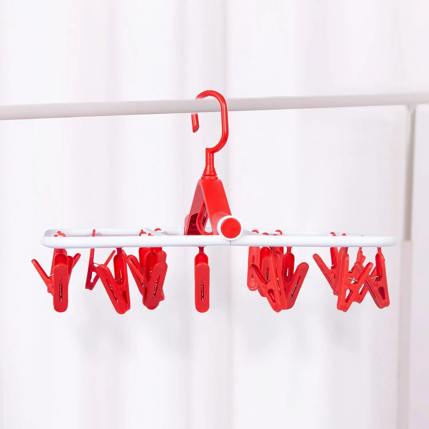 Clothes Hanger Square Foldable 24 Clips Red