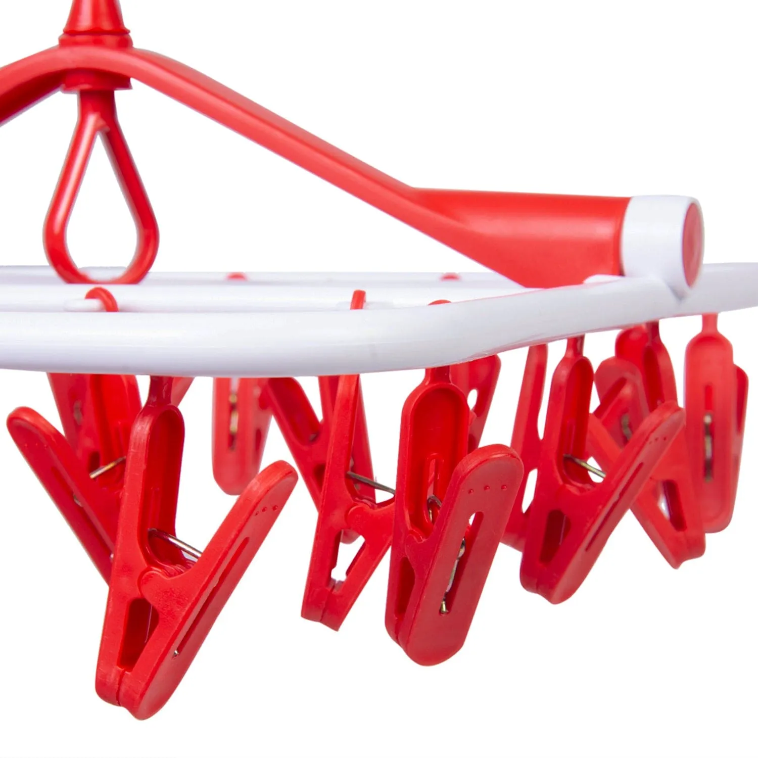 Clothes Hanger Square Foldable 24 Clips Red