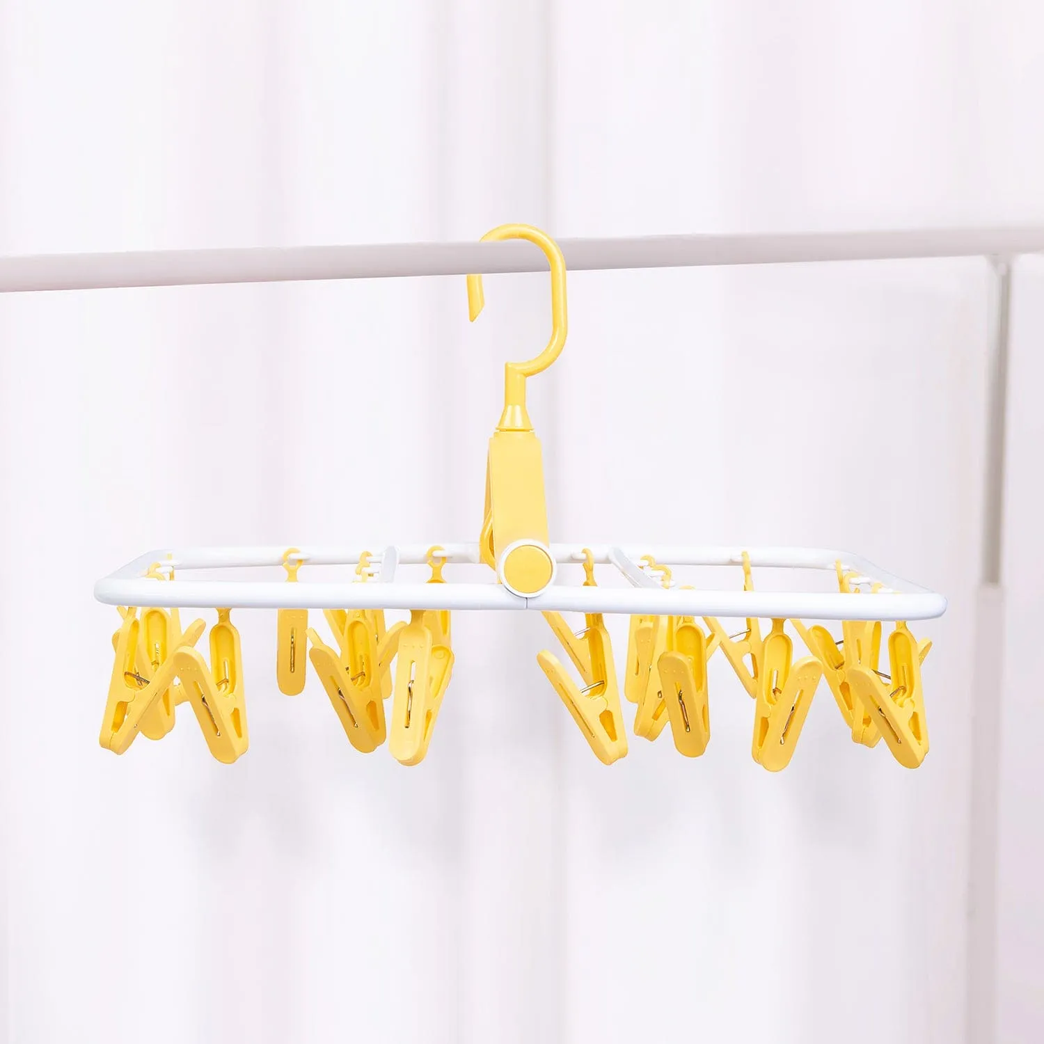 Clothes Hanger
 Square Foldable 24 Clips Yellow