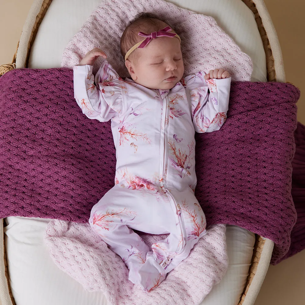 Coral Organic Snuggle Sleepsuit Zip Footie with Frill