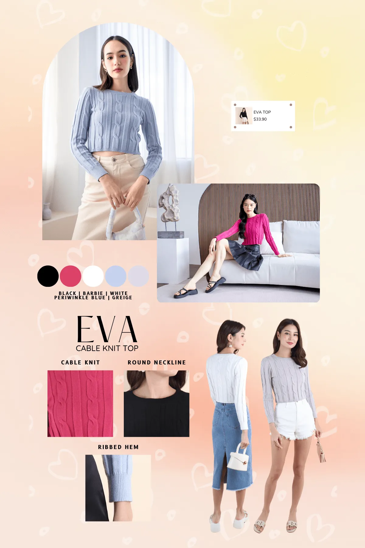 EVA CABLE KNIT TOP IN PERIWINKLE BLUE