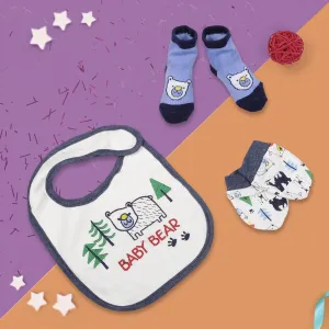 Feeding Bibs Socks And Mittens Set Of 3 Bear Printed Blue