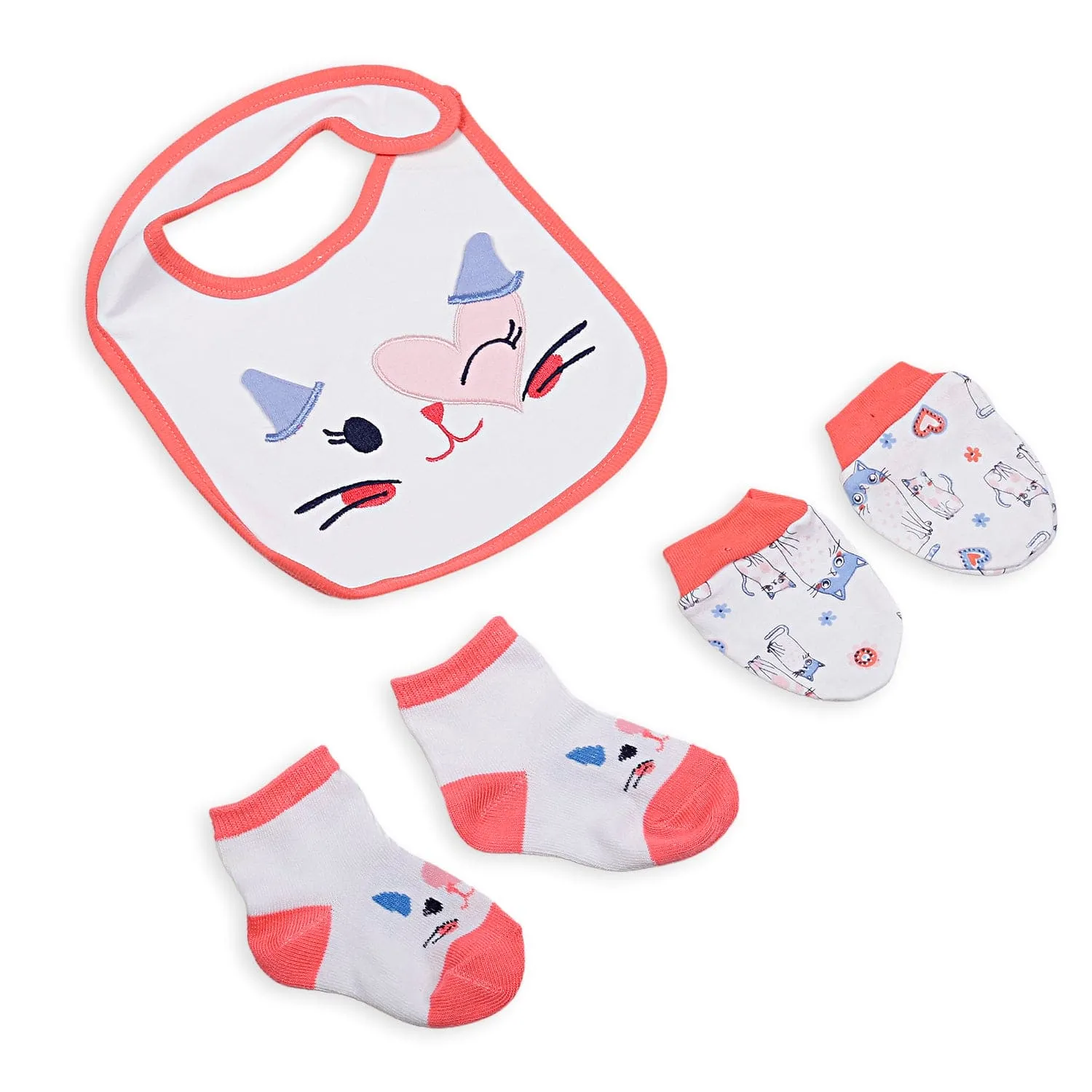 Feeding Bibs Socks And Mittens Set Of 3 Winking Cat White