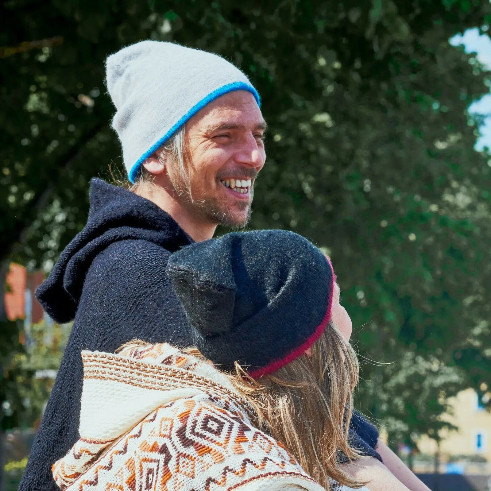 FREE Reversible Alpaca Wool Brushed Unisex Beanie Handmade In Ecuador - grey/black