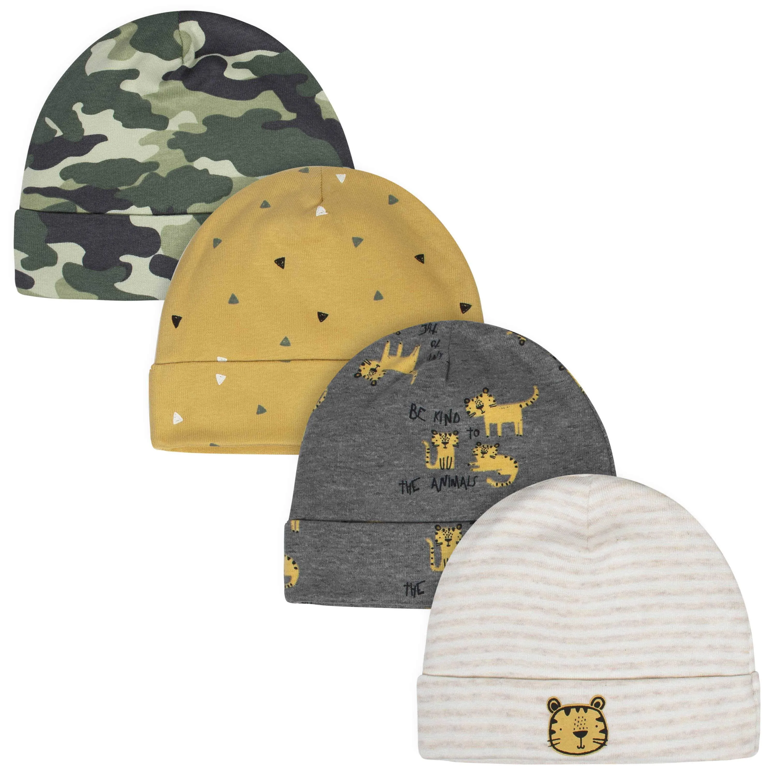 Gerber® 4-Pack Baby Boys Tiger Caps