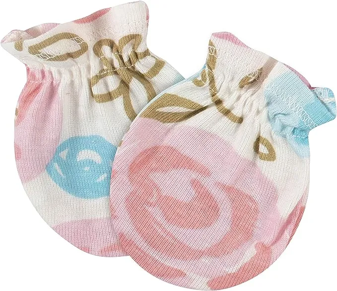 Gerber 8 Piece Baby Girls Cap and Mitten Set, Pink Floral, Newborn