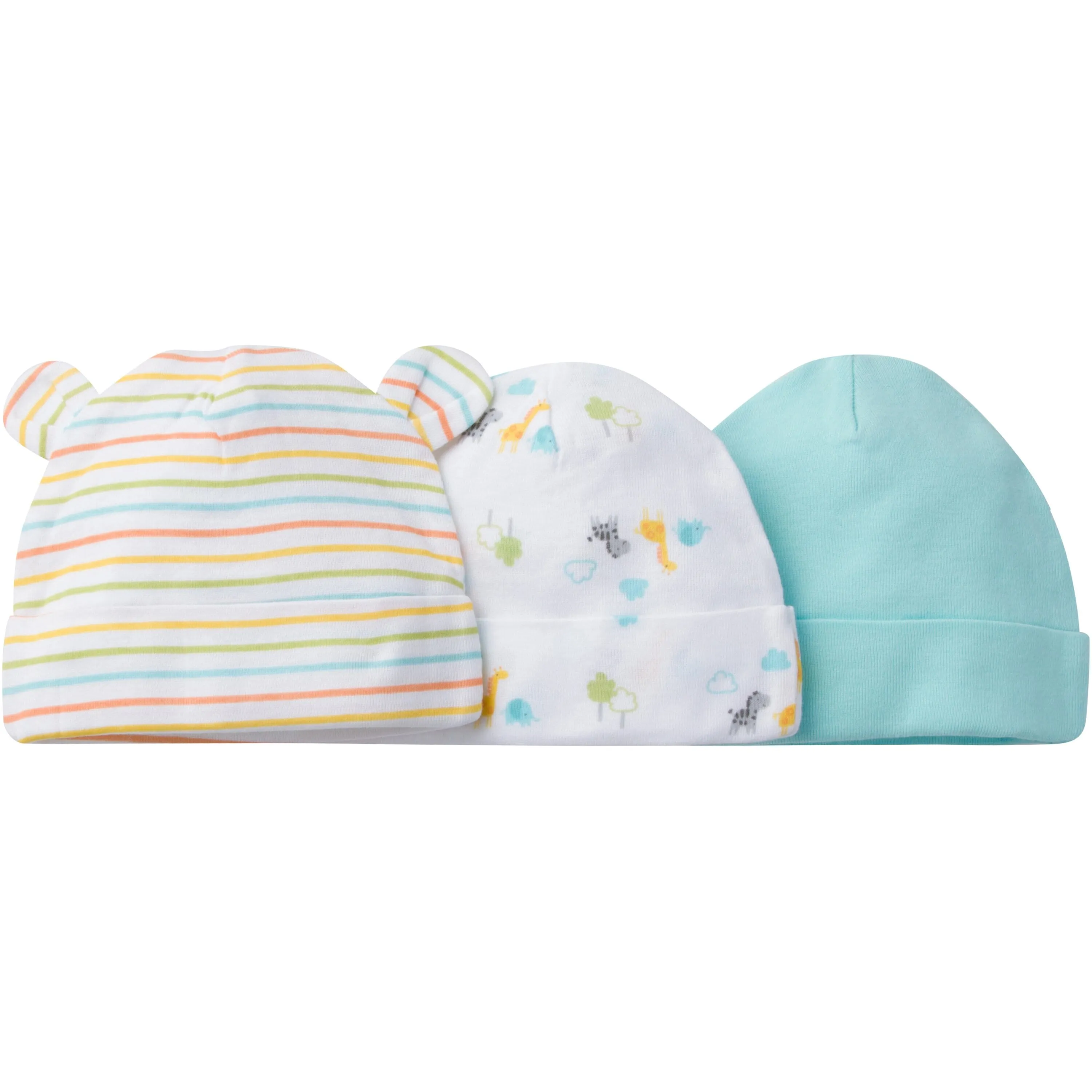 Gerber Newborn Baby Unisex Assorted Caps, 3-Pack