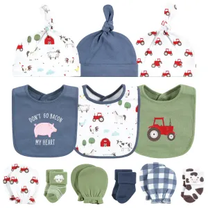 Hudson Baby Caps or Headbands, Bibs, Mittens and Socks 12pc Set, Farm