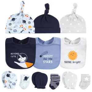 Hudson Baby Caps or Headbands, Bibs, Mittens and Socks 12pc Set, Space