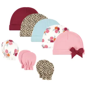 Hudson Baby Cotton Cap and Scratch Mitten Set, Autumn Rose