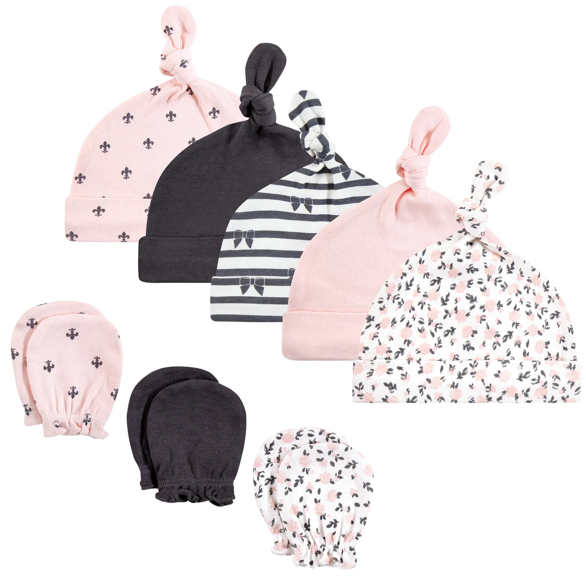 Hudson Baby Cotton Cap and Scratch Mitten Set, Berry Floral