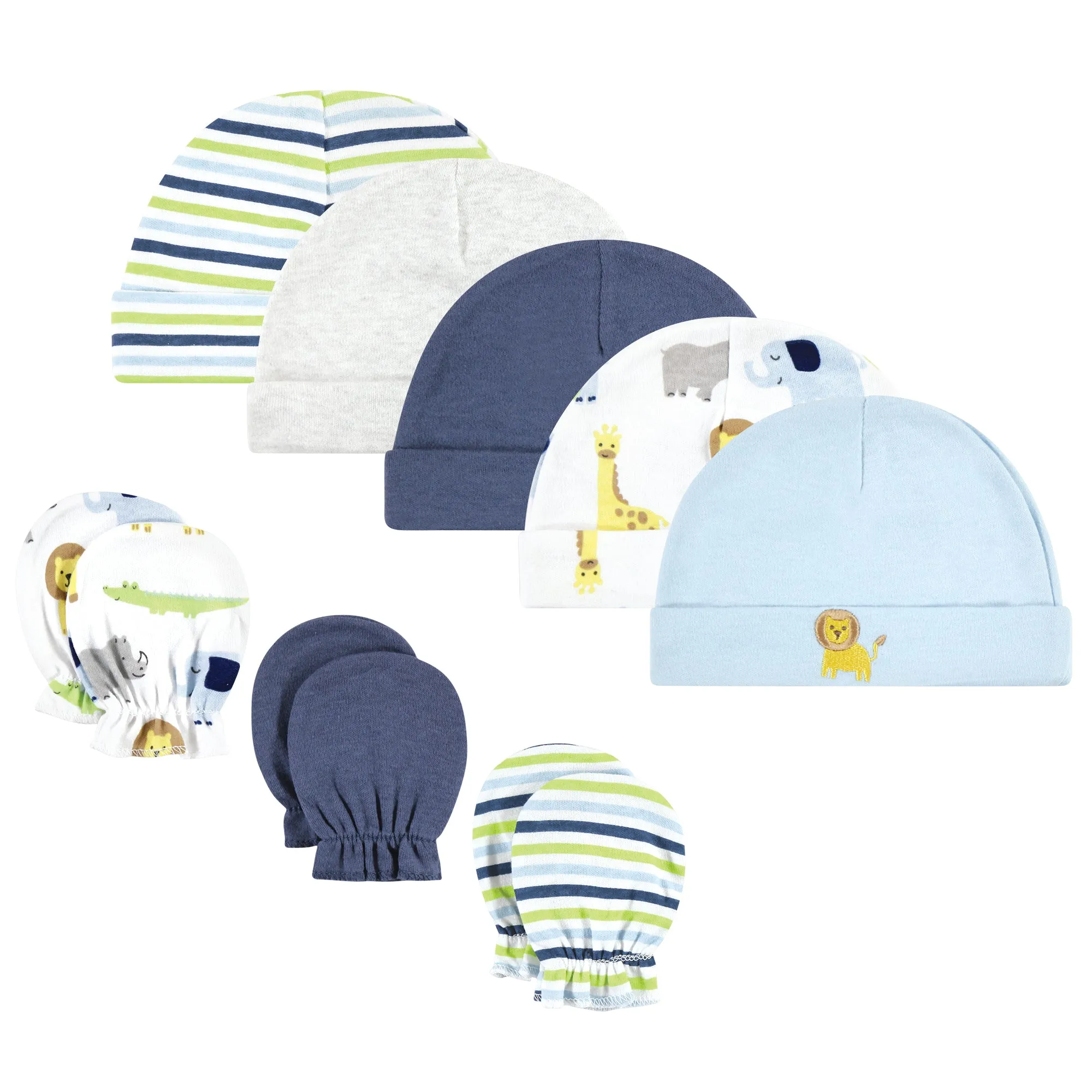 Hudson Baby Cotton Cap and Scratch Mitten Set, Boy Yellow Safari