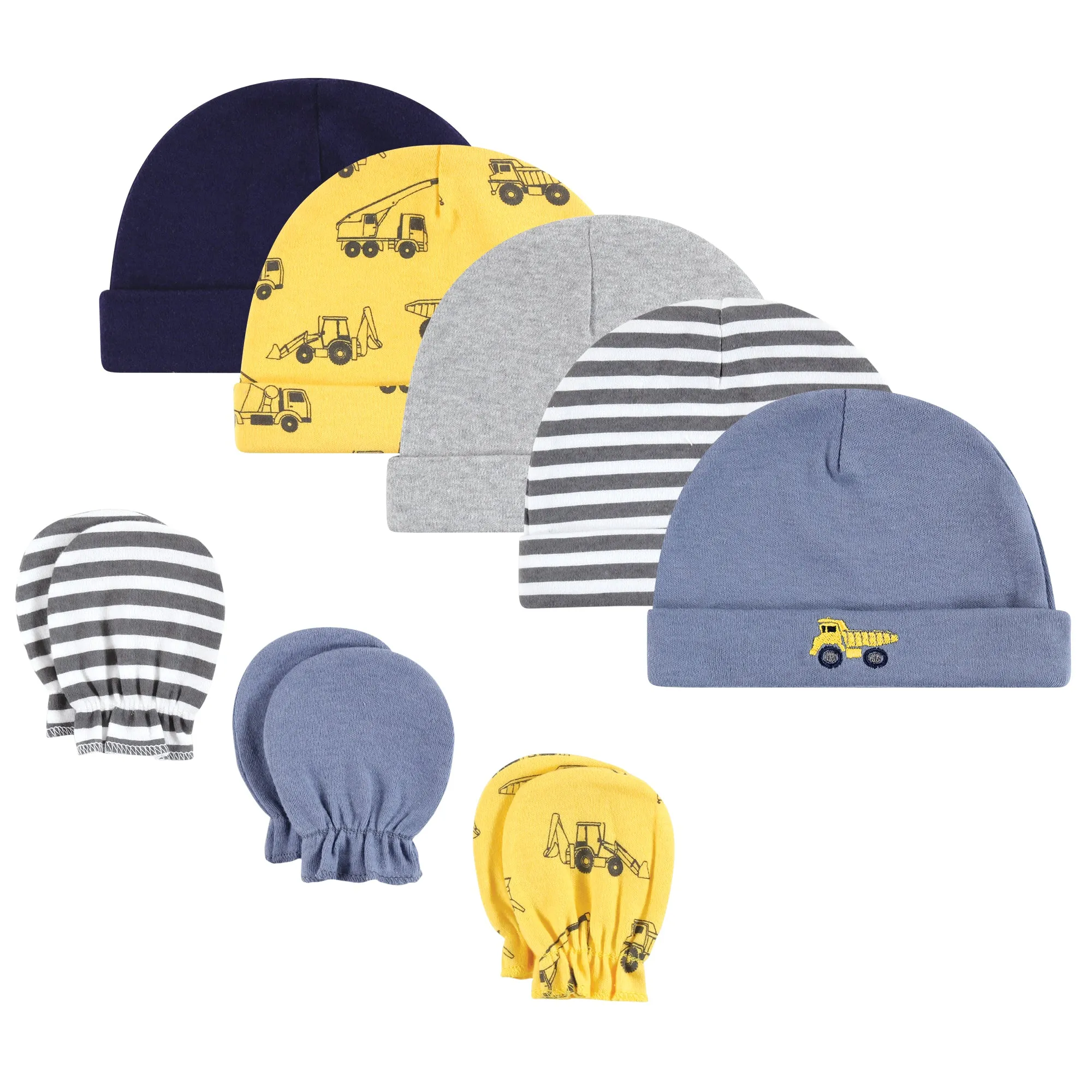 Hudson Baby Cotton Cap and Scratch Mitten Set, Construction