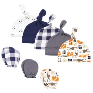 Hudson Baby Cotton Cap and Scratch Mitten Set, Forest