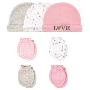 Hudson Baby Cotton Cap and Scratch Mitten Set, Love