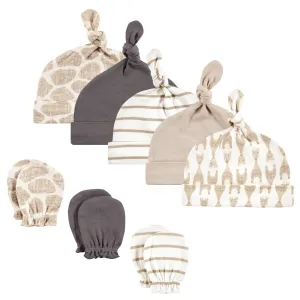 Hudson Baby Cotton Cap and Scratch Mitten Set, Modern Giraffe