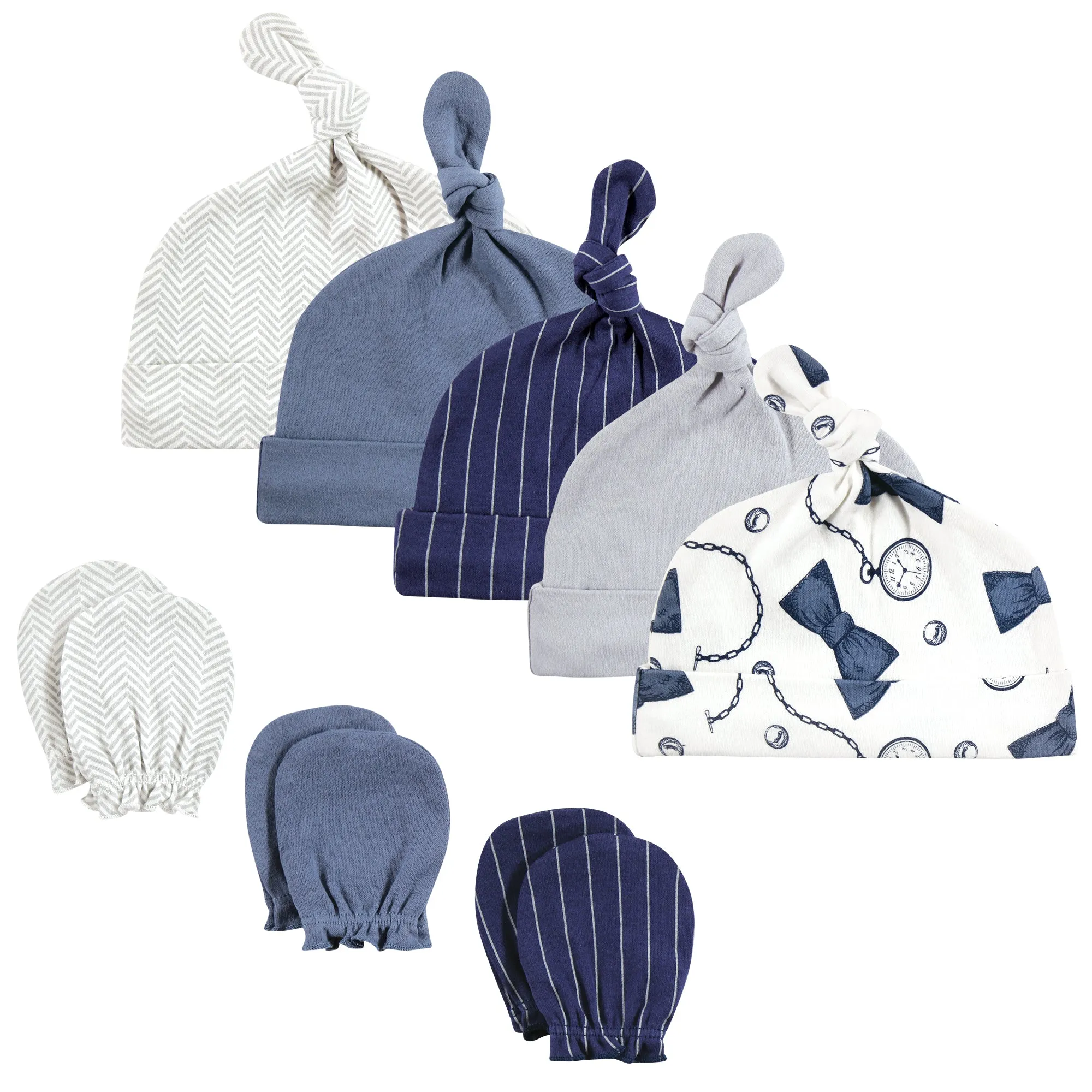 Hudson Baby Cotton Cap and Scratch Mitten Set, Pocket Watch