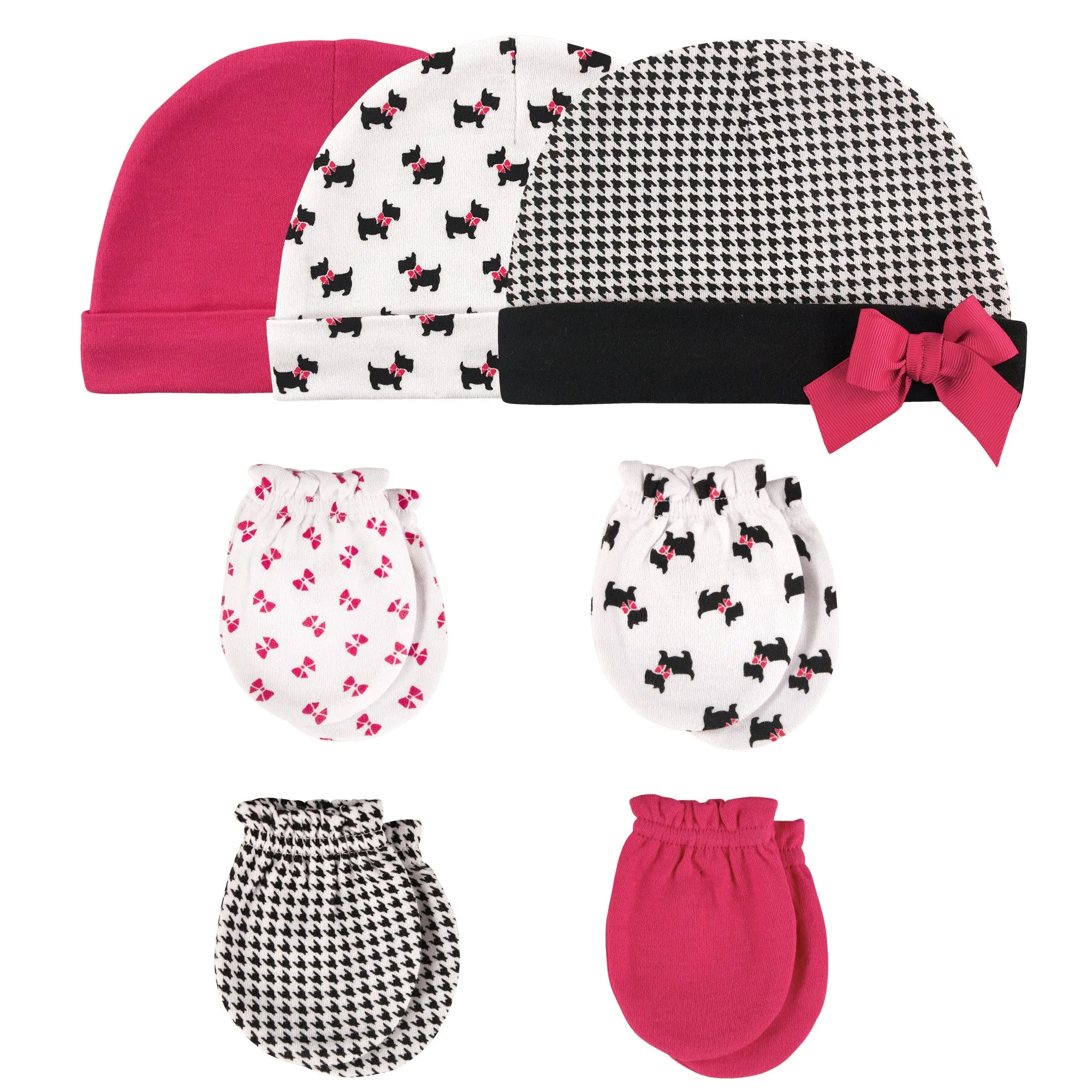 Hudson Baby Cotton Cap and Scratch Mitten Set, Scottie Dog