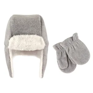 Hudson Baby Fleece Trapper Hat and Mitten Set, Heather Gray Toddler