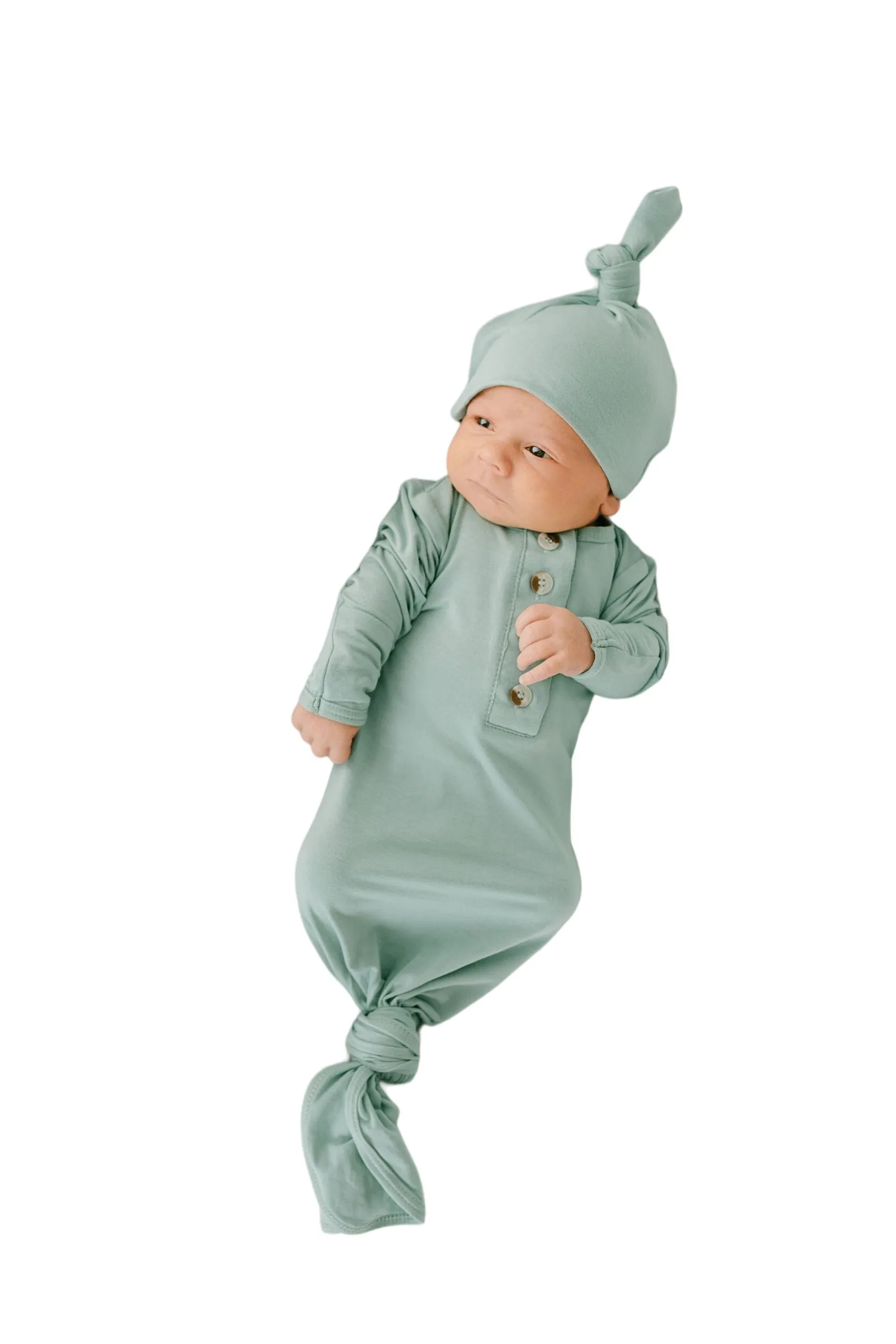 Knotted Baby Gown & Hat Set - Mint (newborn-3 Months)