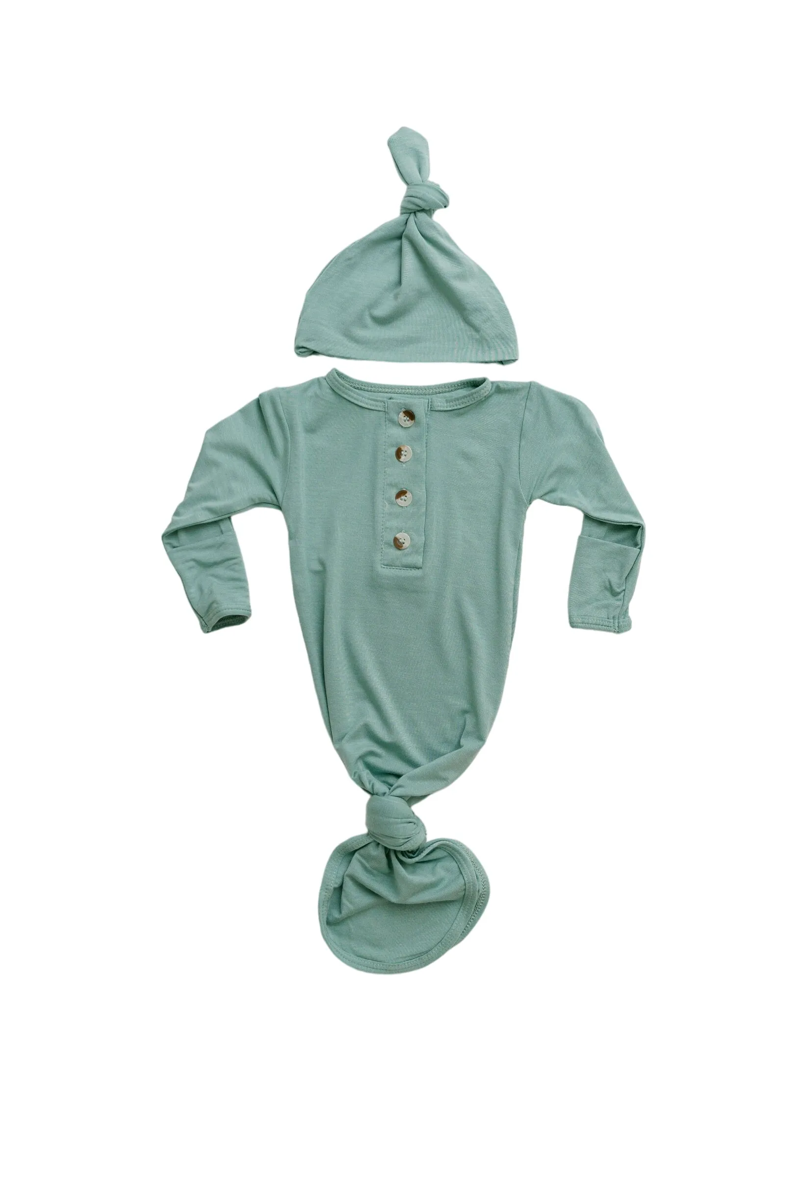 Knotted Baby Gown & Hat Set - Mint (newborn-3 Months)