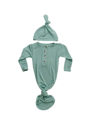 Knotted Baby Gown & Hat Set - Mint (newborn-3 Months)