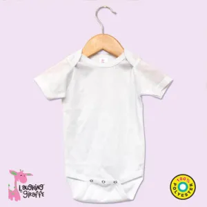 Laughing Giraffe Sublimation Baby Short Sleeve Onesie – White – 100% Polyester | Sublimation Shirt | Onesie