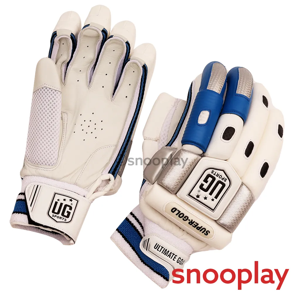 Leather Super Gold Blue Batting Gloves | 12-14 Years