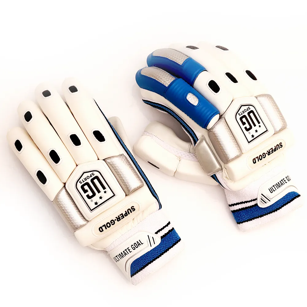 Leather Super Gold Blue Batting Gloves | 12-14 Years