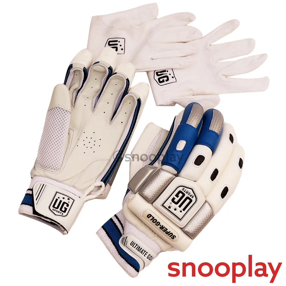 Leather Super Gold Blue Batting Gloves | 12-14 Years