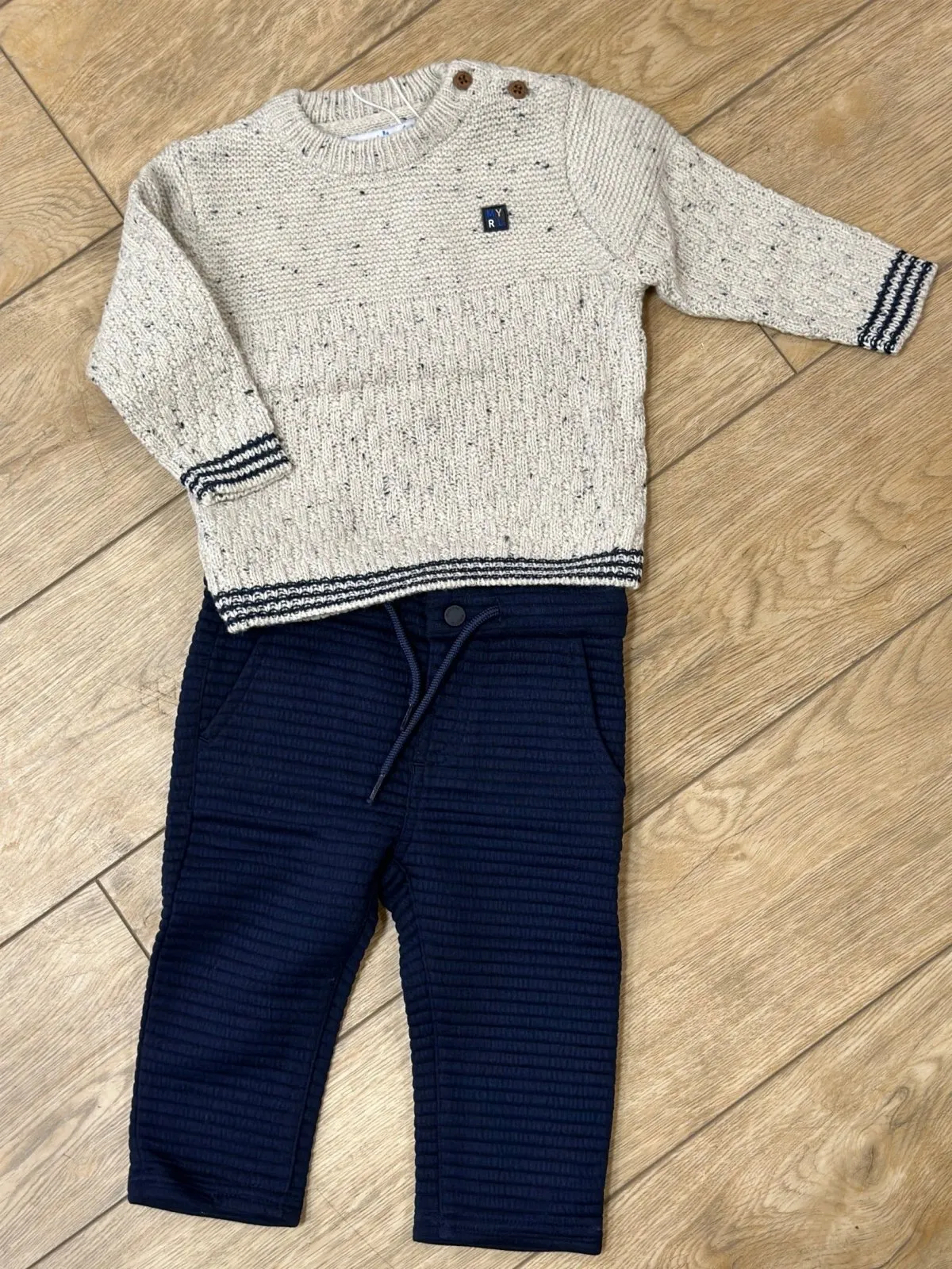 Mayoral Baby & Toddler Boys Oatmeal and Navy Sweater & Pants Set