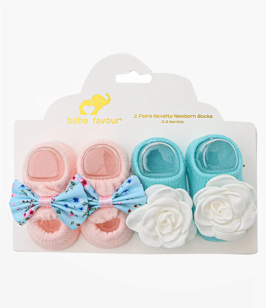 Novelty Baby Socks - 02pairs - Pink & Teal Rose