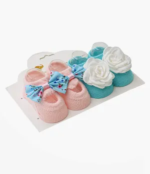 Novelty Baby Socks - 02pairs - Pink & Teal Rose