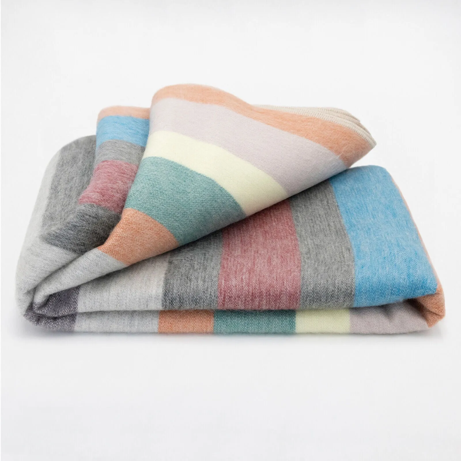 Pambamarca - Baby Alpaca Wool Throw Blanket / Sofa Cover - Queen 96 x 68 in - Spring Meadow - Soft Green/Coral Hues