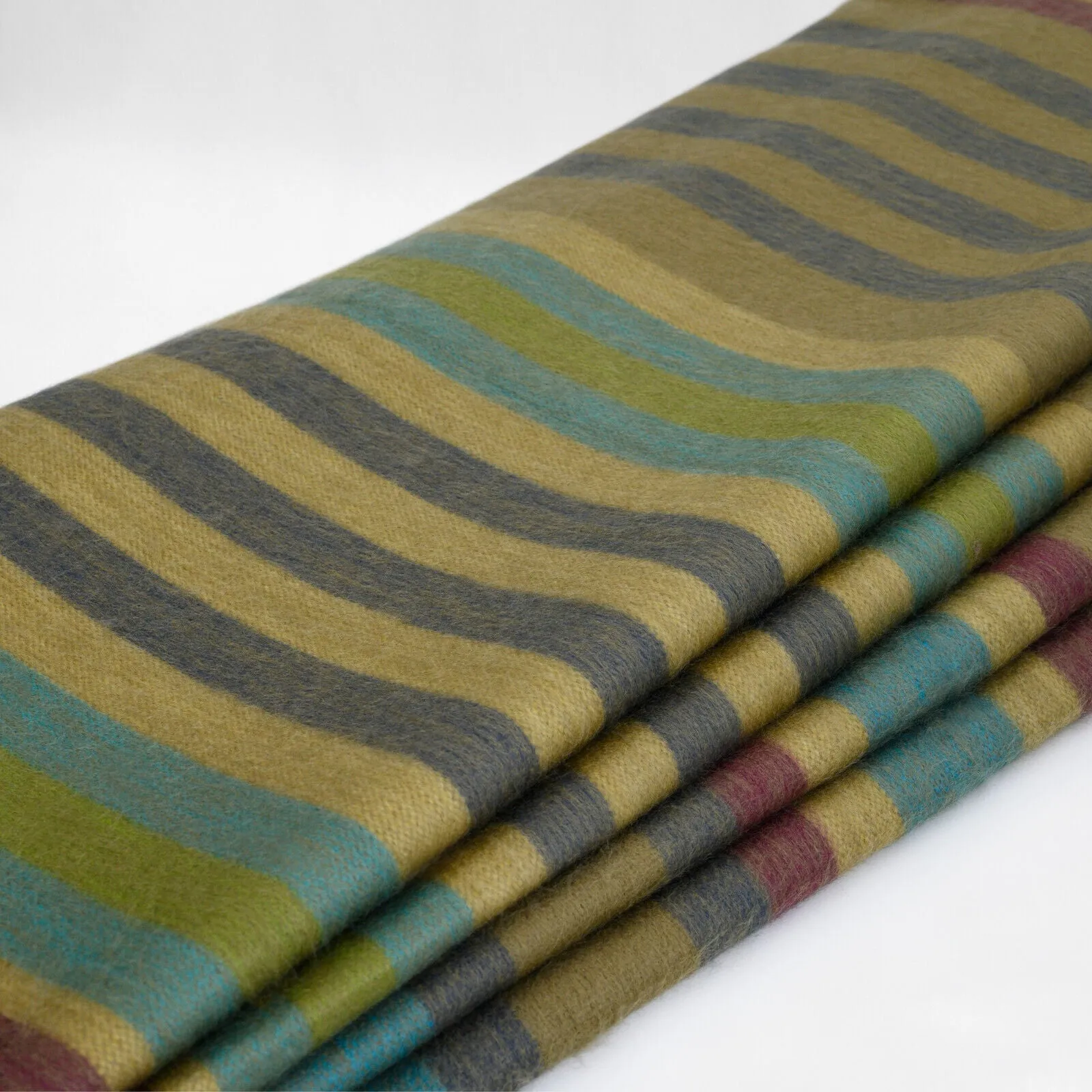 Pastaza - Baby Alpaca Wool Throw Blanket / Sofa Cover - Queen 98 x 68 in - Olive Green/Burgundy/Turquoise