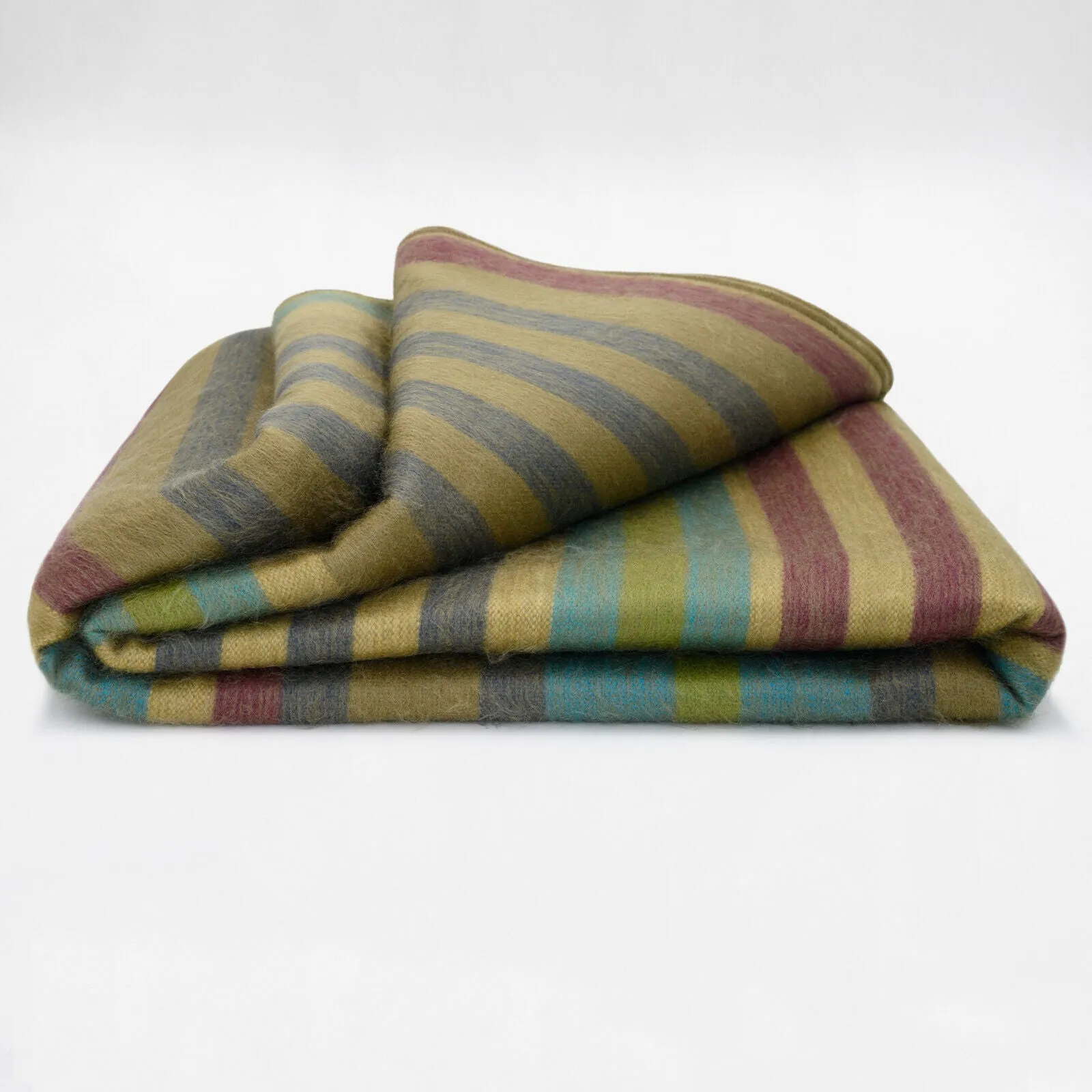 Pastaza - Baby Alpaca Wool Throw Blanket / Sofa Cover - Queen 98 x 68 in - Olive Green/Burgundy/Turquoise