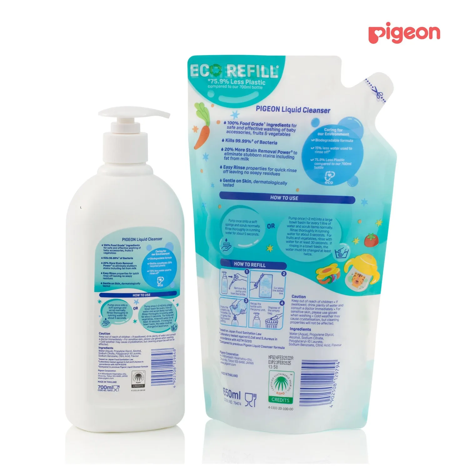 Pigeon Liquid Cleanser Regular 700ml   650ml(Refill) [Bundle Pack]