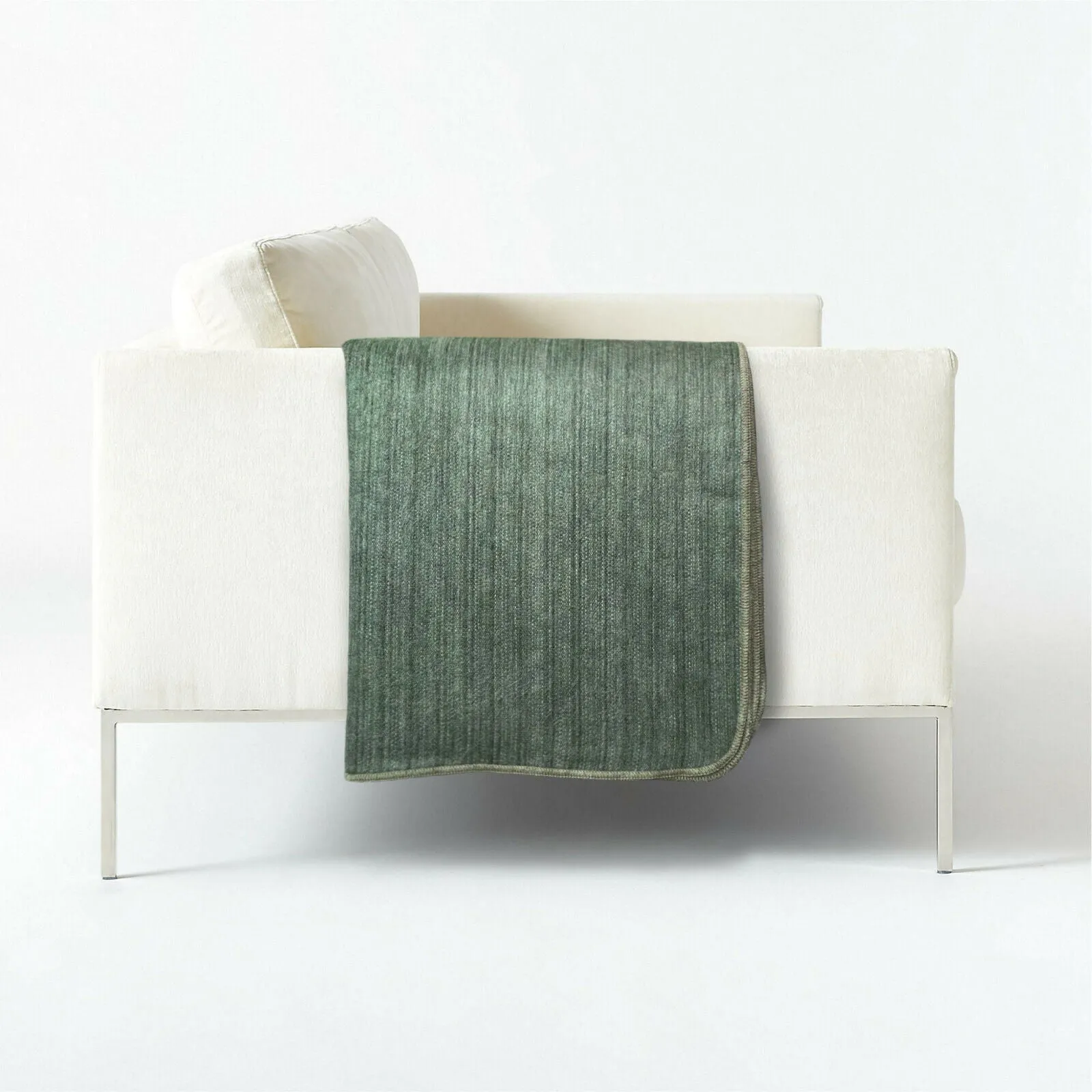 Pituca - Baby Alpaca Wool Throw Blanket / Sofa Cover - Queen 93" x 67" - solid green mica pattern