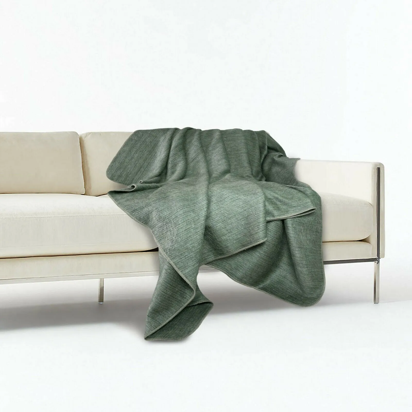 Pituca - Baby Alpaca Wool Throw Blanket / Sofa Cover - Queen 93" x 67" - solid green mica pattern