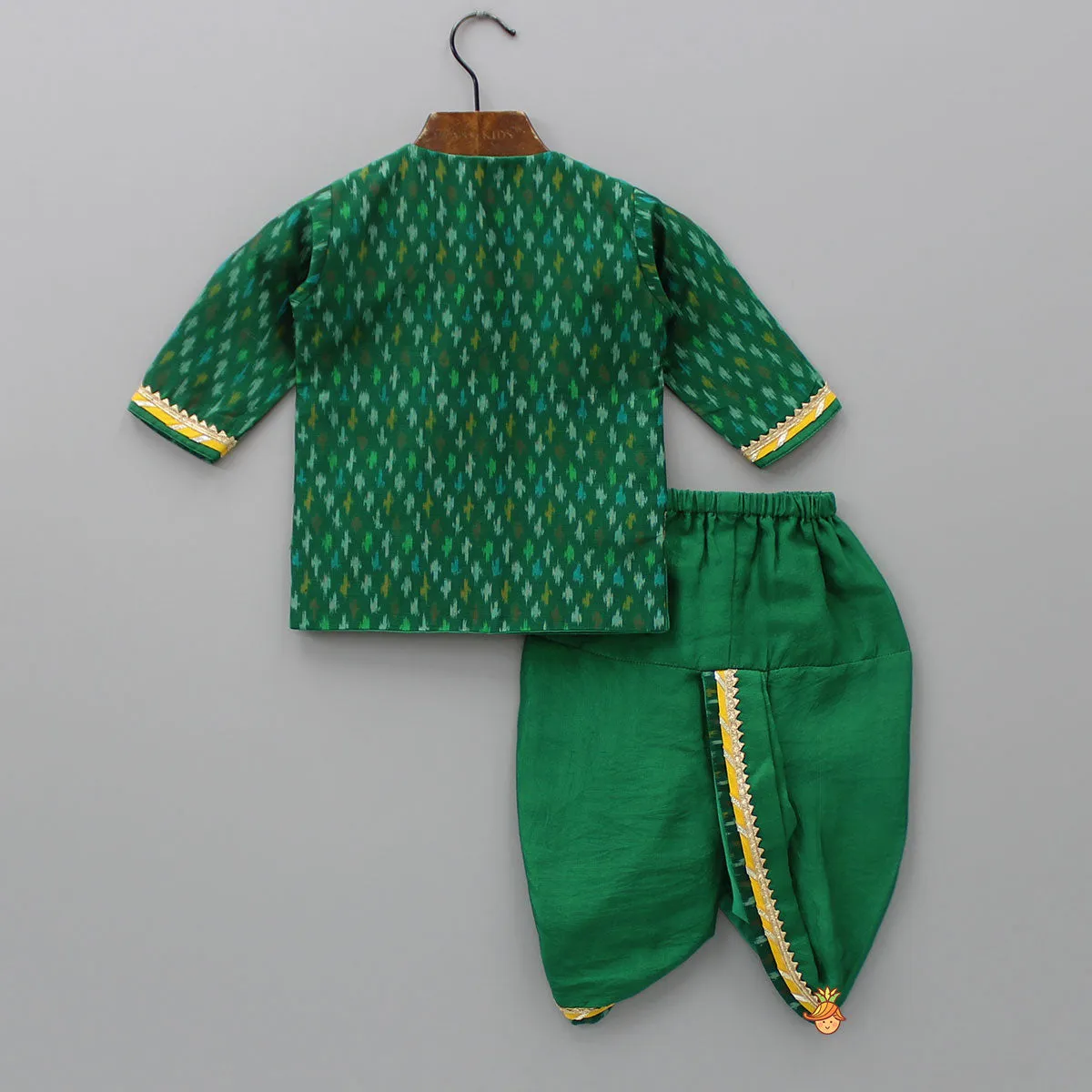 Pre Order: Printed Green Angarkha Style Infant Baby Set With Swaddle