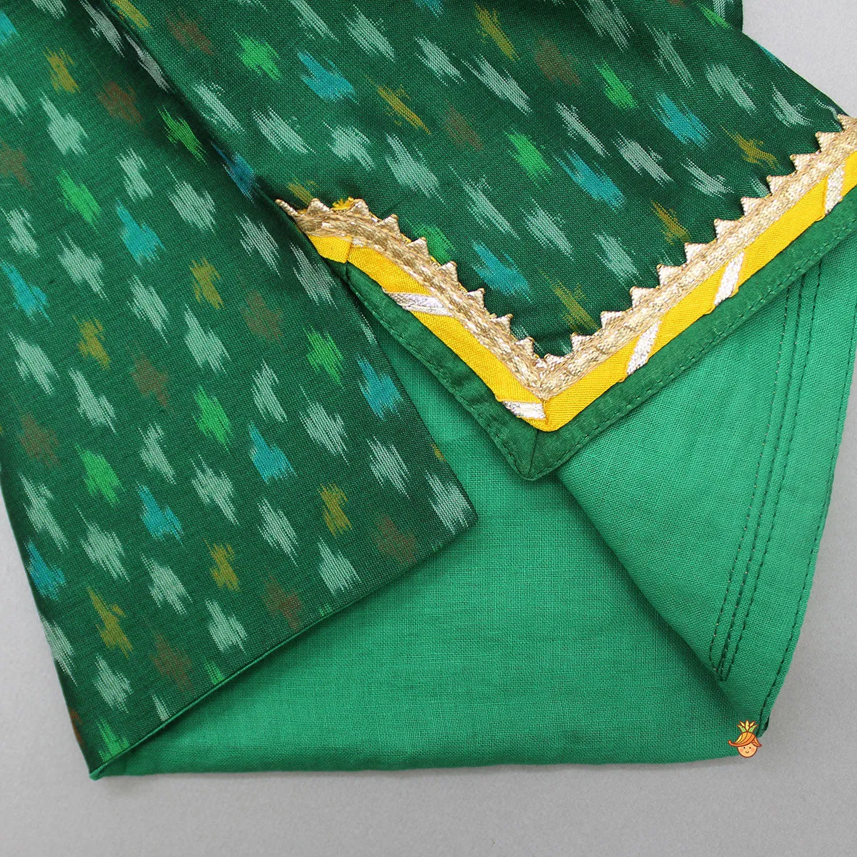 Pre Order: Printed Green Angarkha Style Infant Baby Set With Swaddle