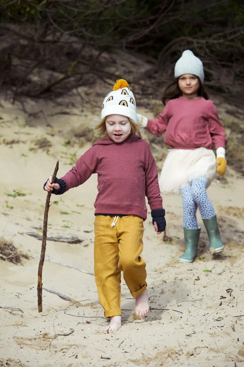 Rainbow Beanie Oatmeal and Navy