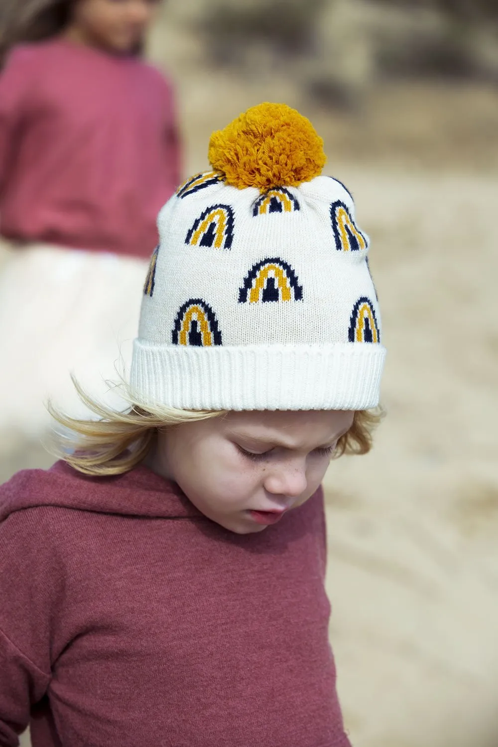 Rainbow Beanie Oatmeal and Navy