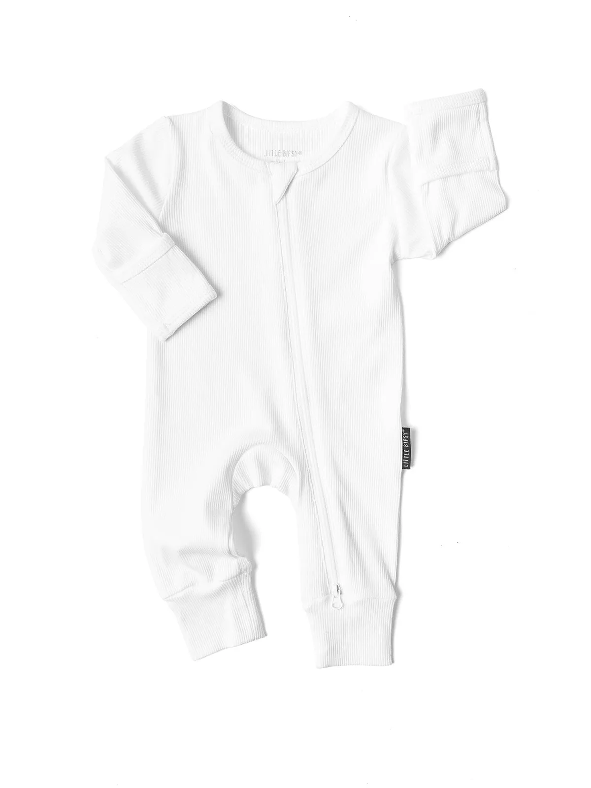 Ribbed 2-Way Zip Romper - White