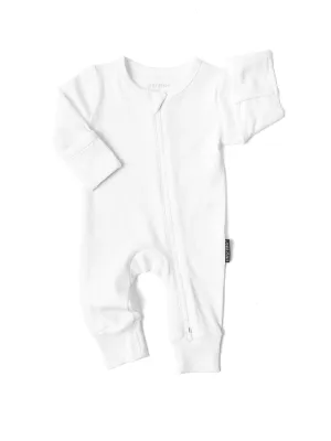 Ribbed 2-Way Zip Romper - White