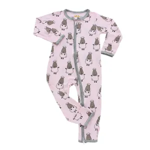 Romper Zip Big Sheepz Pink with Grey Border