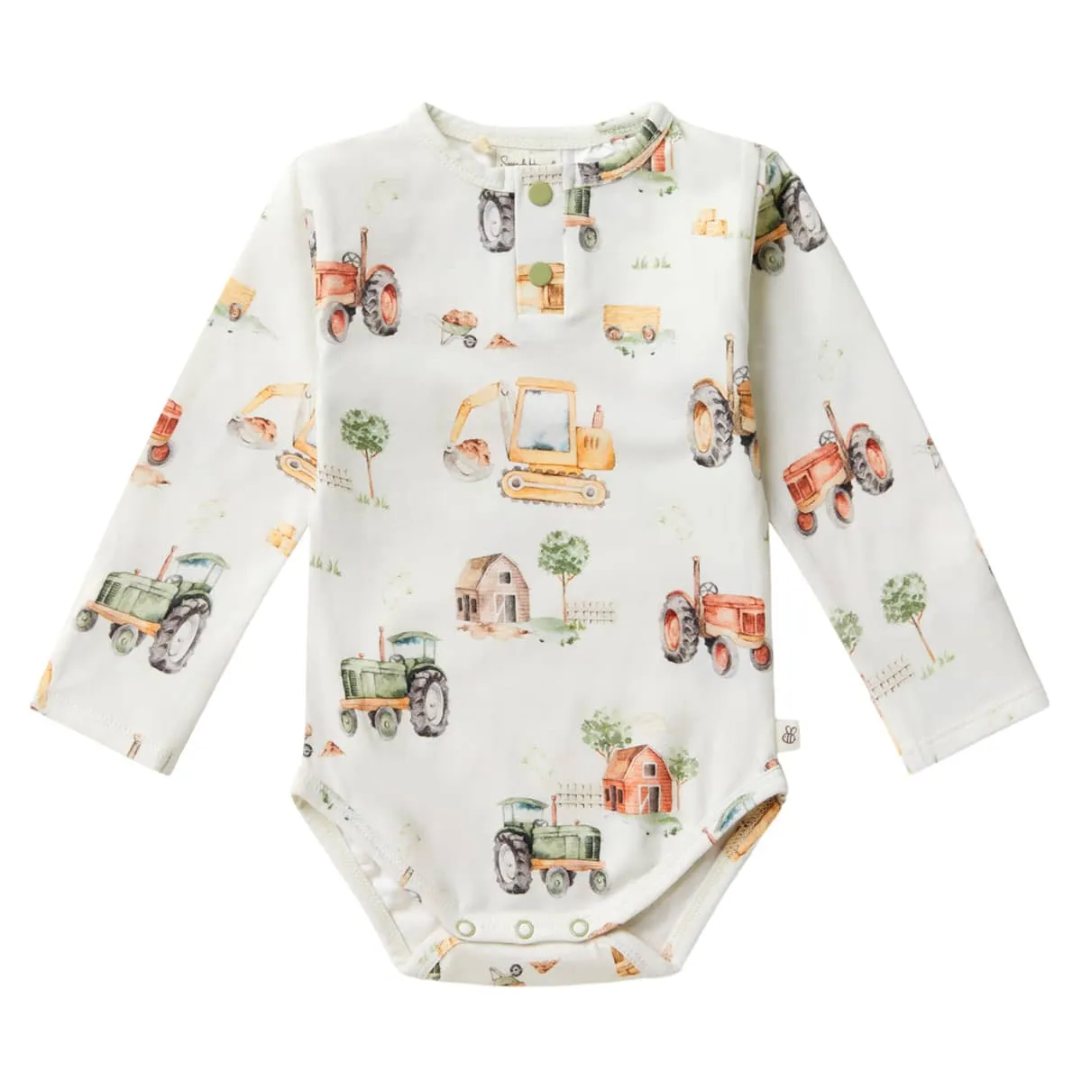 Snuggle Hunny Long Sleeve Bodysuit - Diggers & Tractors Organic