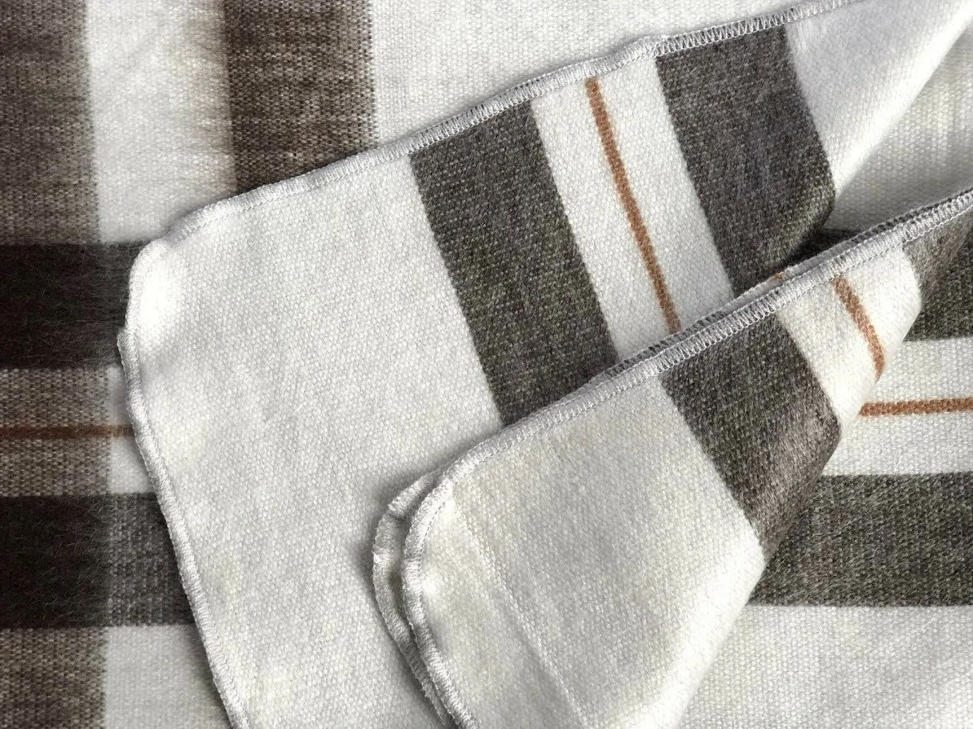 Tungurahua - Baby Alpaca Wool Throw Blanket / Sofa Cover - Queen 90" x 65" - white cross stripes pattern