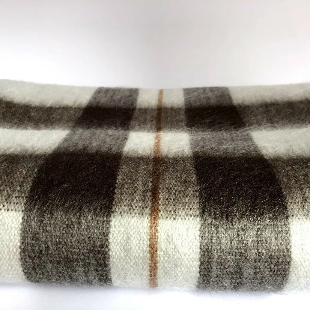 Tungurahua - Baby Alpaca Wool Throw Blanket / Sofa Cover - Queen 90" x 65" - white cross stripes pattern