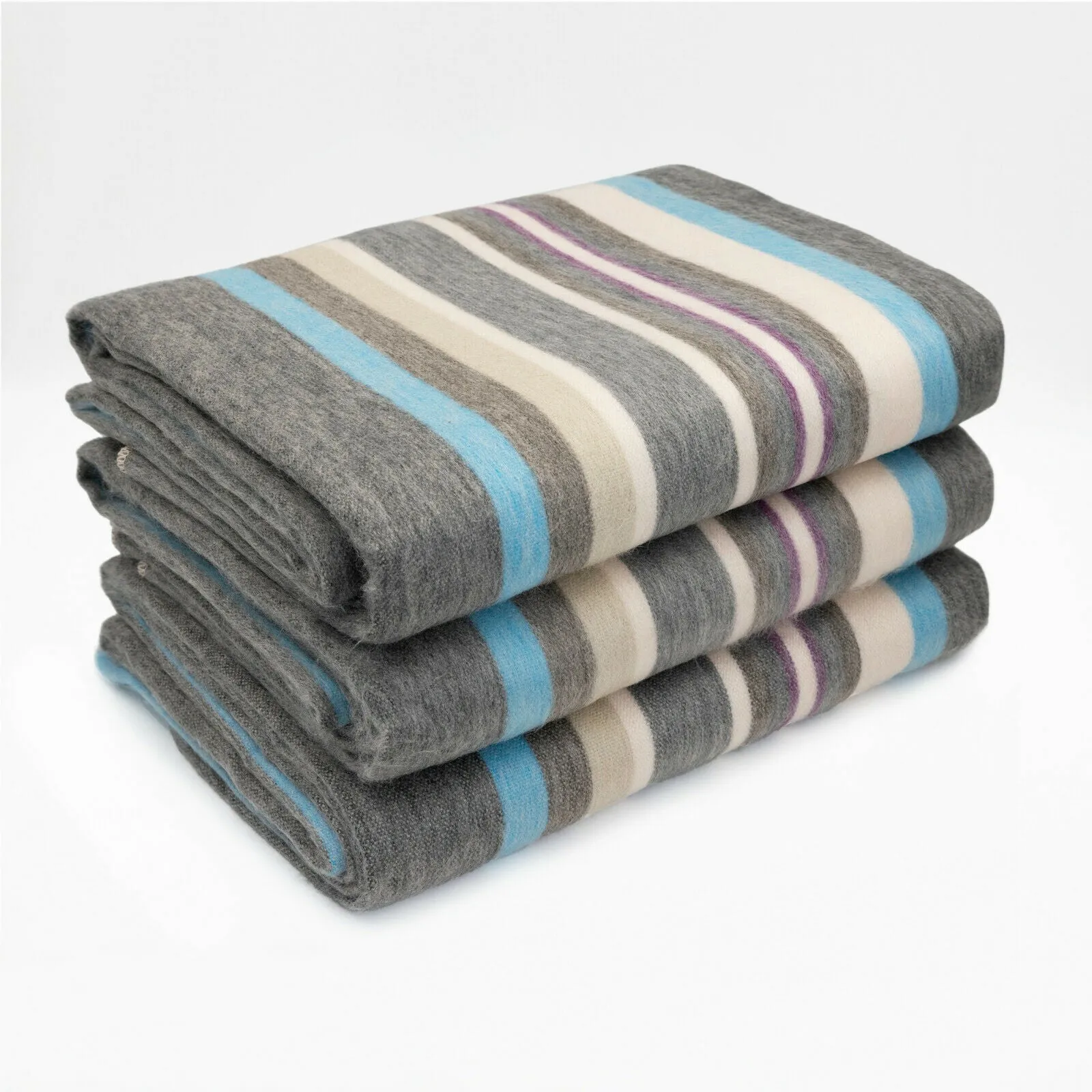 Ujucan - Baby Alpaca Wool Throw Blanket / Sofa Cover - Queen 95" x 66" - turquoise gray stripes pattern